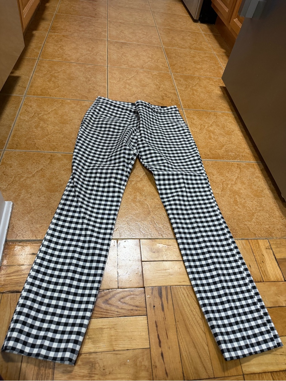 Theory Black & White Gingham Slim Chinos